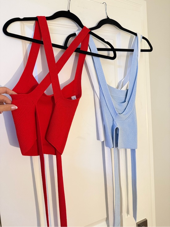 Wilfred Tops - Wilfred Red, White & Light Blue knit wrap tanks